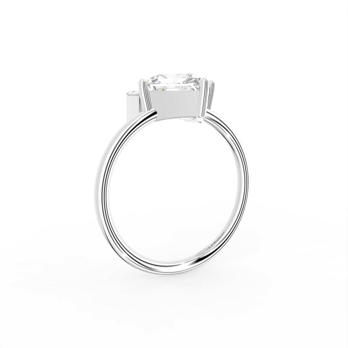 18K White Gold Kite Baguette Diamond Ring — 3D VIEW