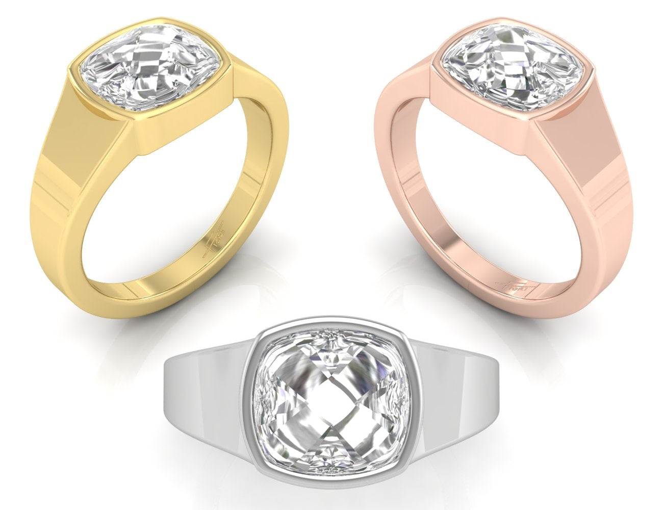 18K Bespoke Cushion Bezel Diamond Ring — 3 COLOR