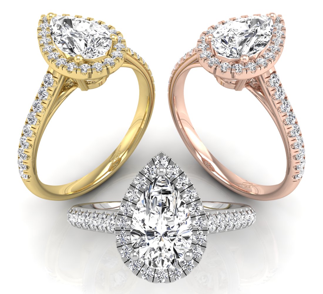 18K Halo Pear Diamond Ring — 3 COLOR