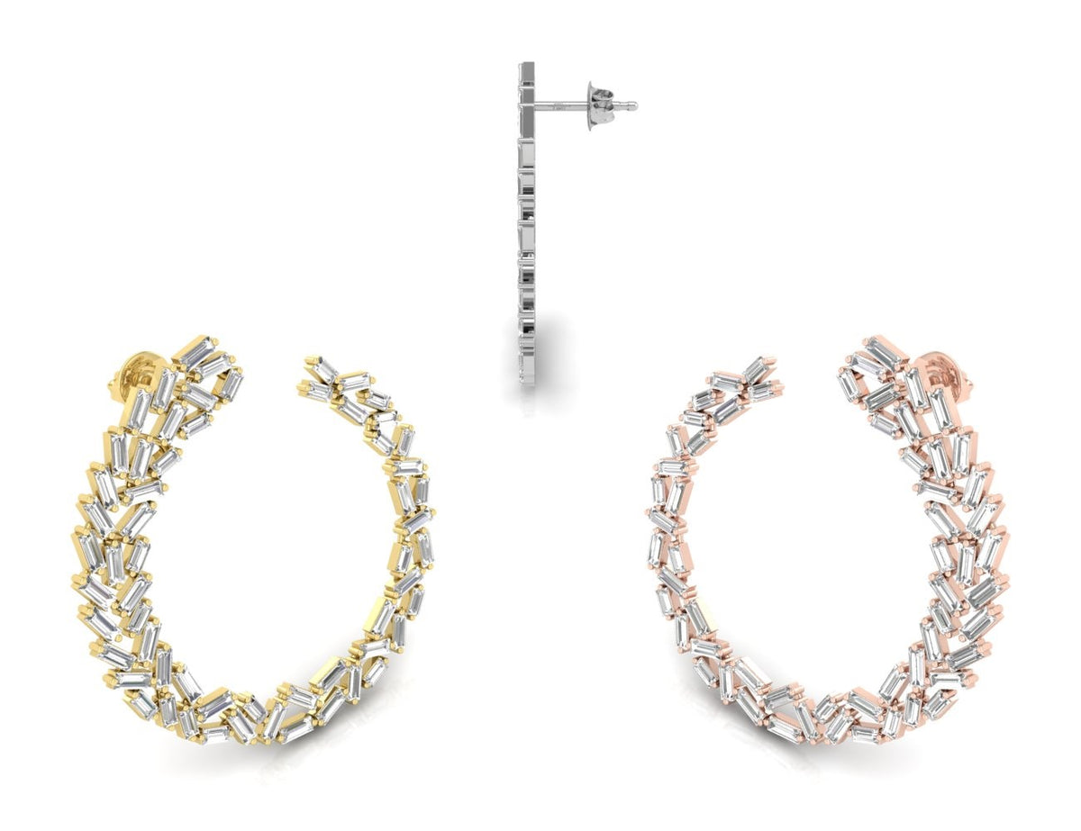 18K Baguette Diamond Moon Earrings — 3 COLOR