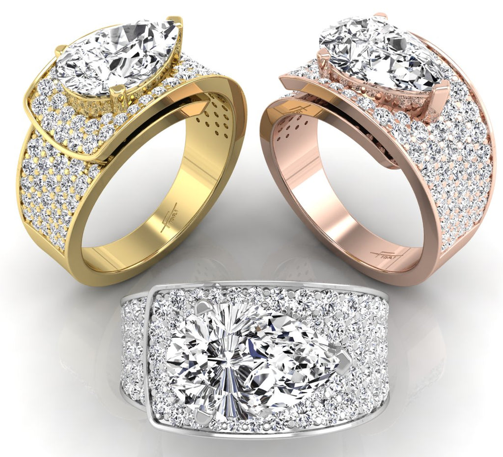 vimg:Z00118|18K White Gold Bespoke Pear Diamond Ring — 3 COLOR