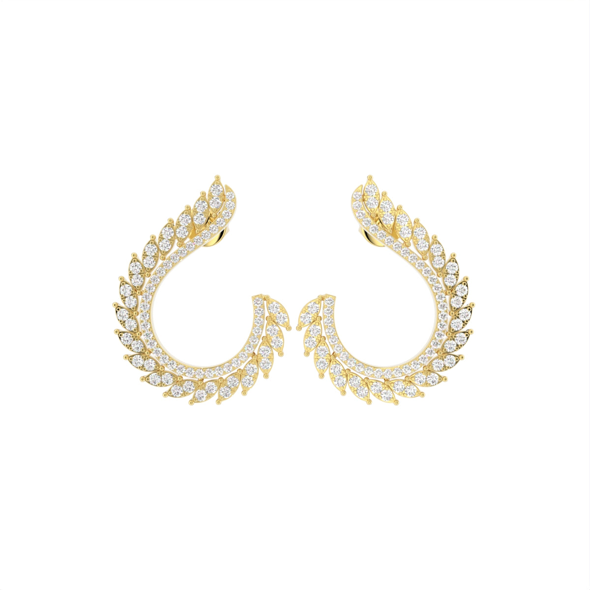 18K Peacock Feather Diamond Earrings — TOP