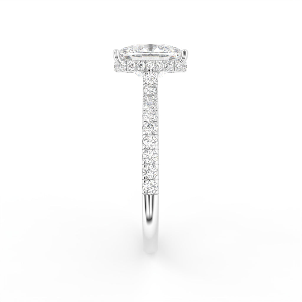 18K Shoulder Set Emerald Diamond Engagement Ring — SIDE