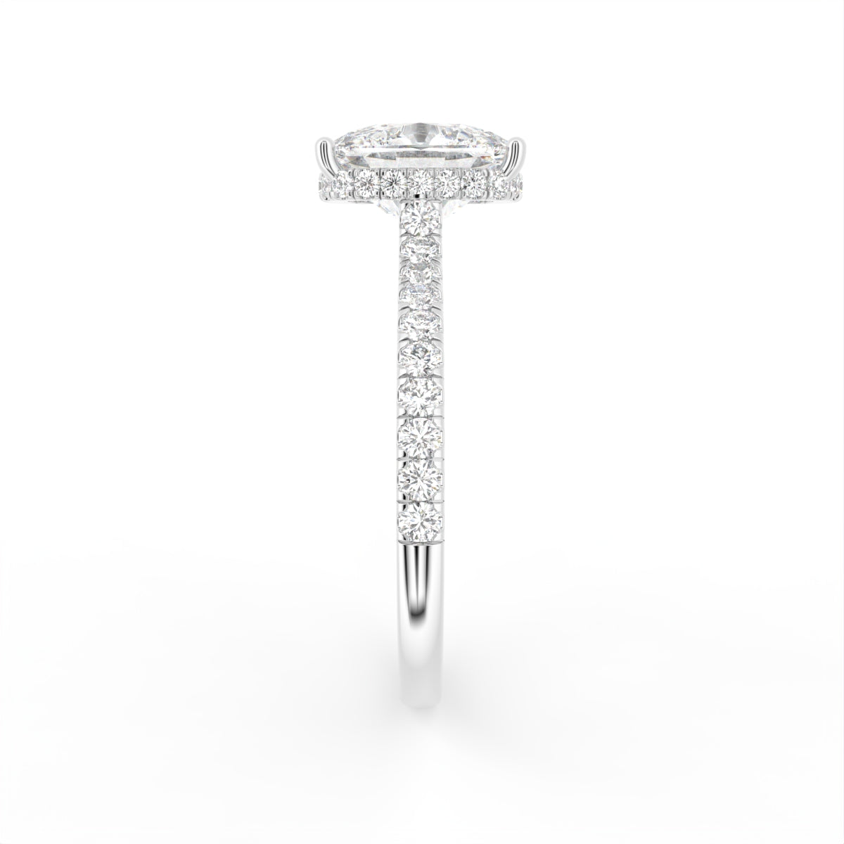 18K Shoulder Set Emerald Diamond Engagement Ring — SIDE