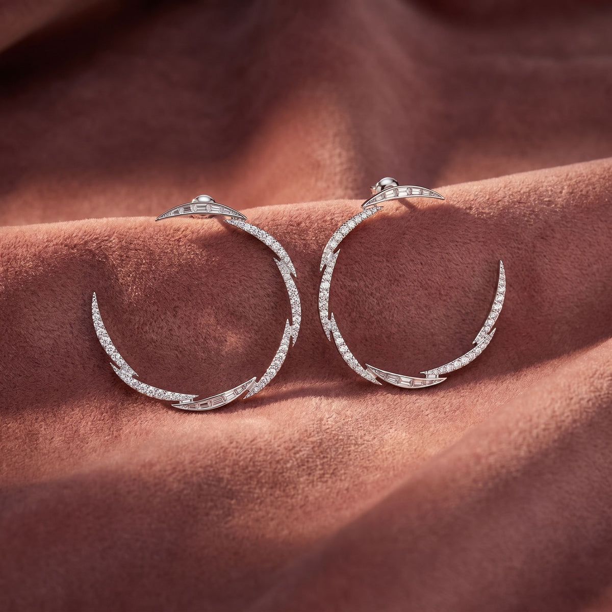 18K Round Diamond Moon Earrings — AI cloth, in-house