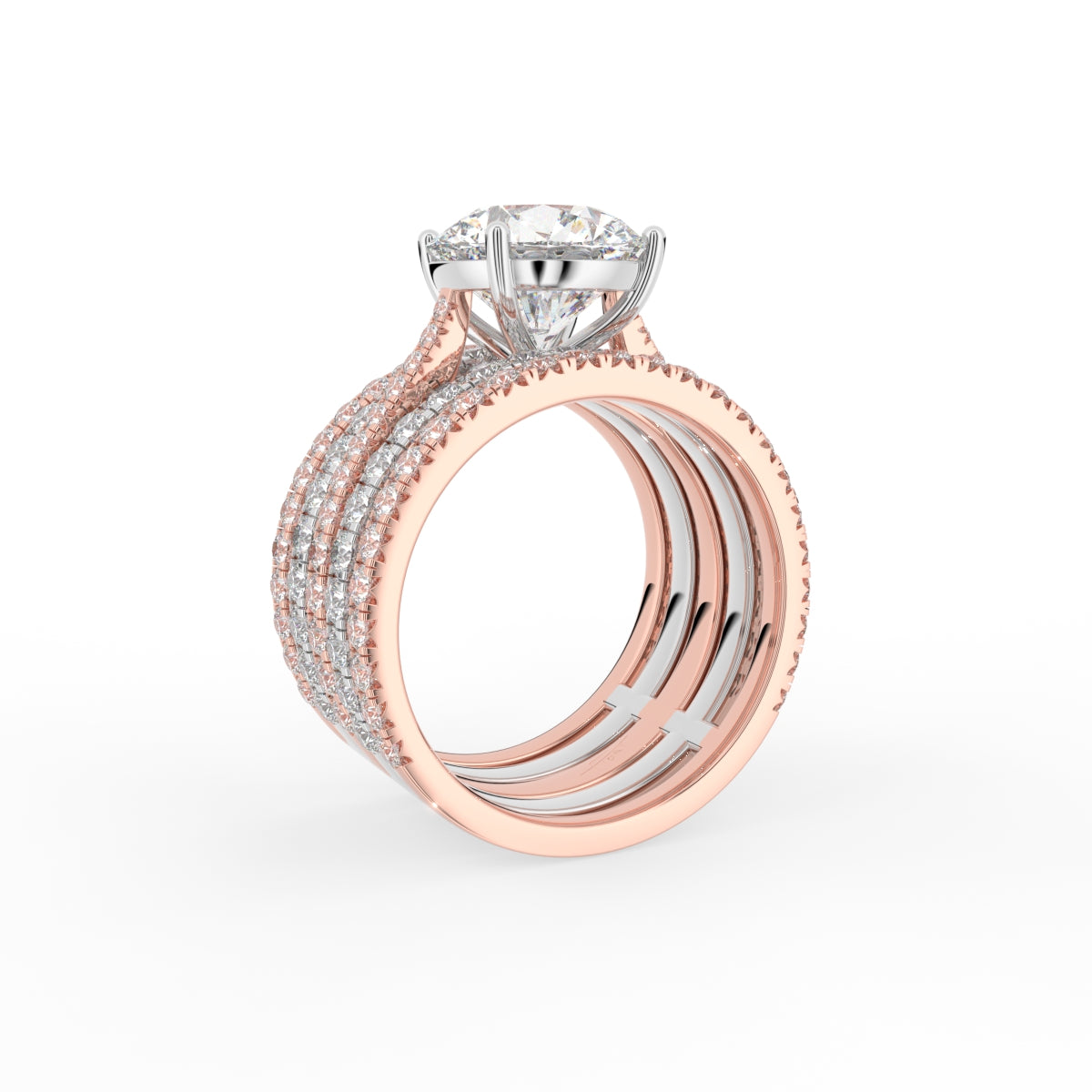 18K Two Tone Solitaire Round Diamond Ring — 3D VIEW