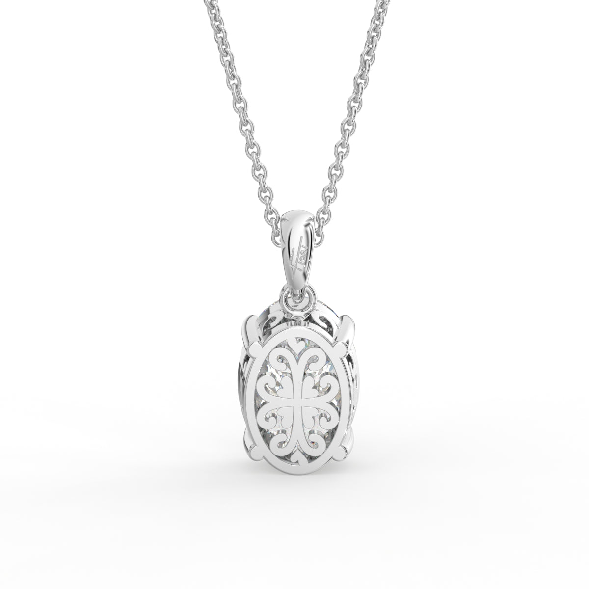 18K Solitaire Oval Diamond Pendant — BACK
