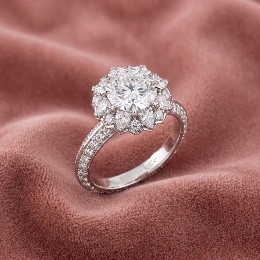 18K Floral Round Diamond Ring — AI cloth, in-house