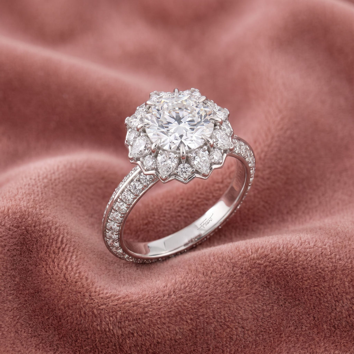18K Floral Round Diamond Ring — AI cloth, in-house