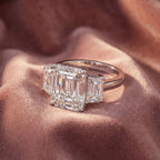 18K Trilogy Emerald-Cut Diamond Ring — AI cloth, in-house