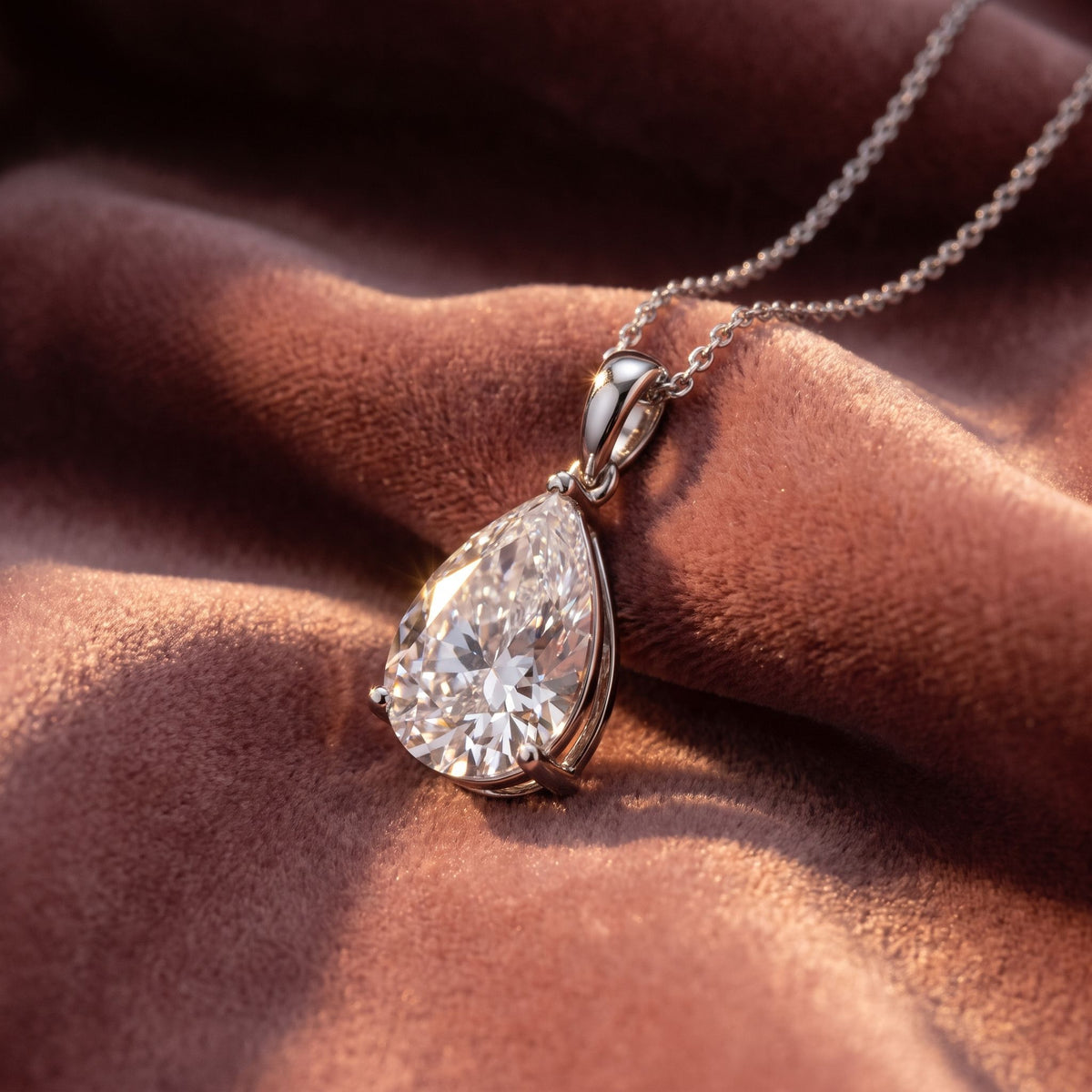18K Solitaire Pear Diamond Pendant — AI cloth, in-house