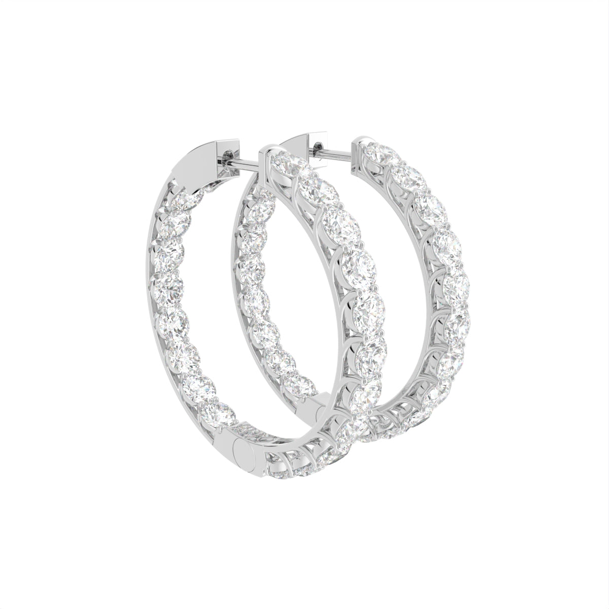 18K Diamond Hoop Earrings — 3D VIEW