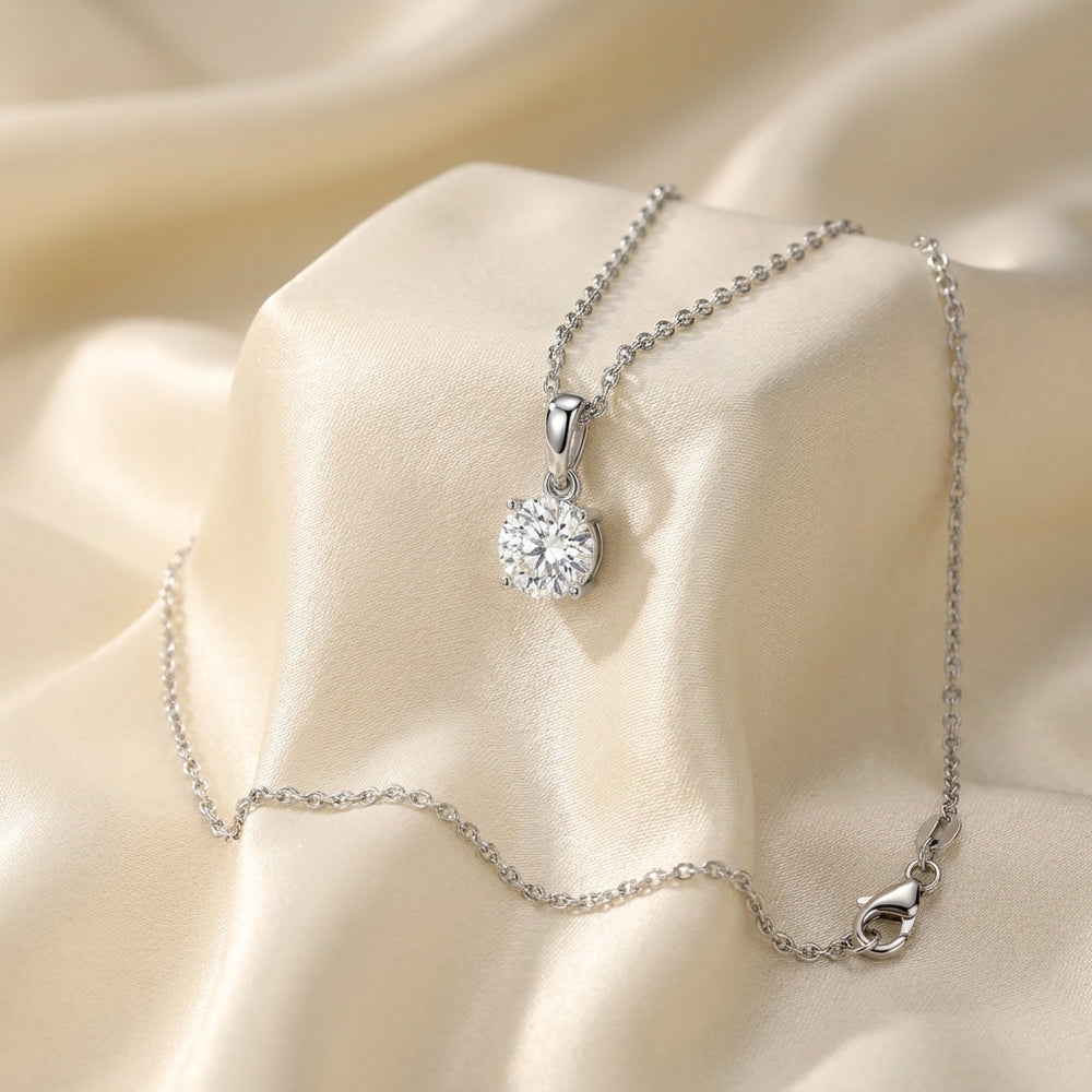 14K White Gold Solitaire Round Diamond Pendant