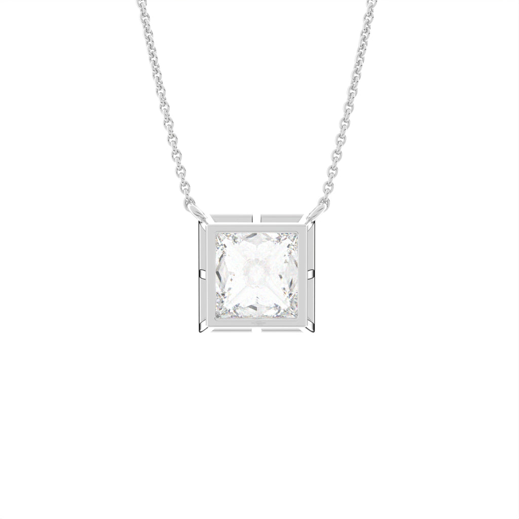 18K Solitaire Halo Princess Diamond Pendant — BACK