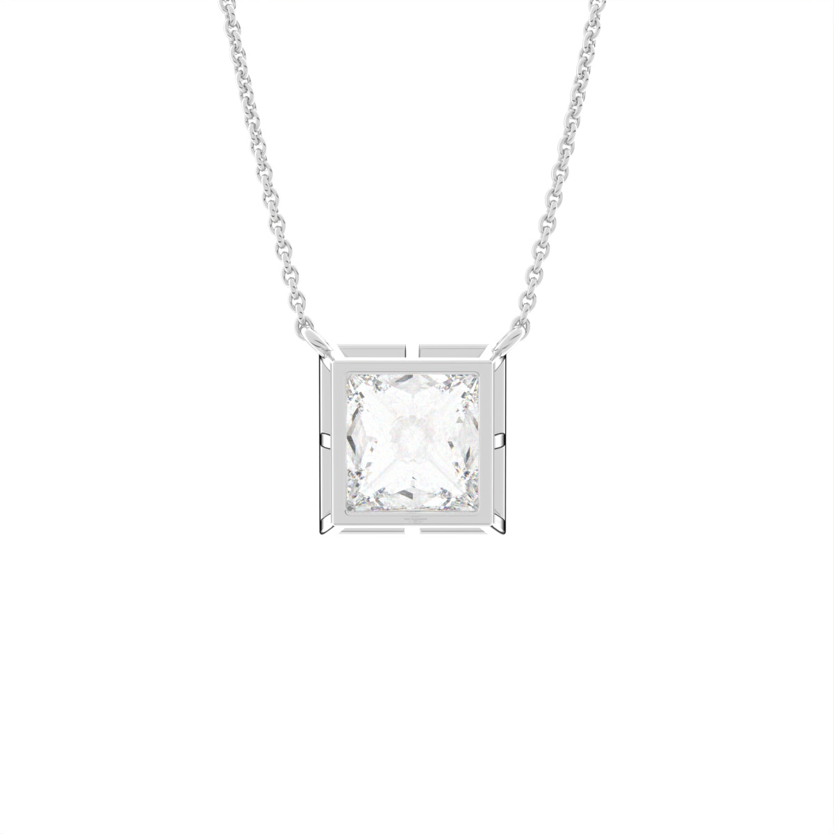 18K Solitaire Halo Princess Diamond Pendant — BACK