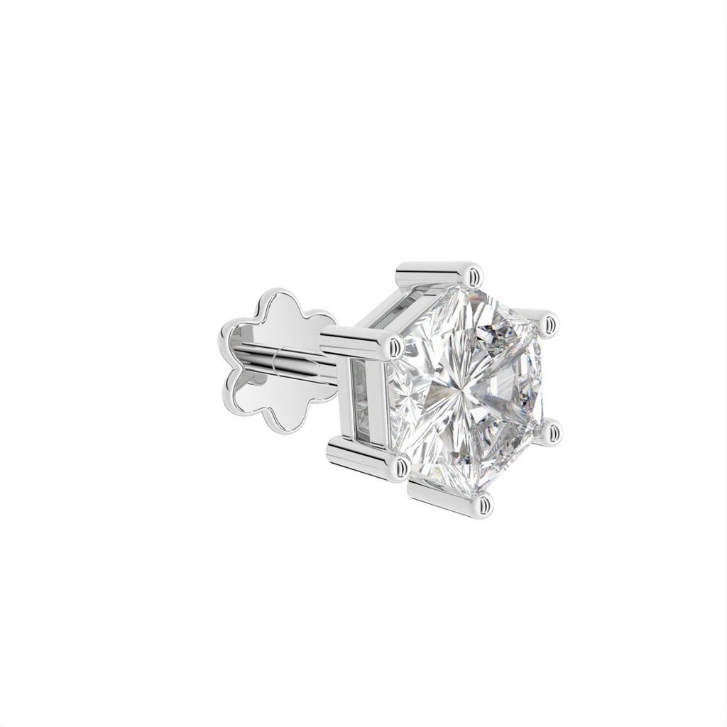 14K White Gold Princess Diamond Stud Earrings — 3D VIEW