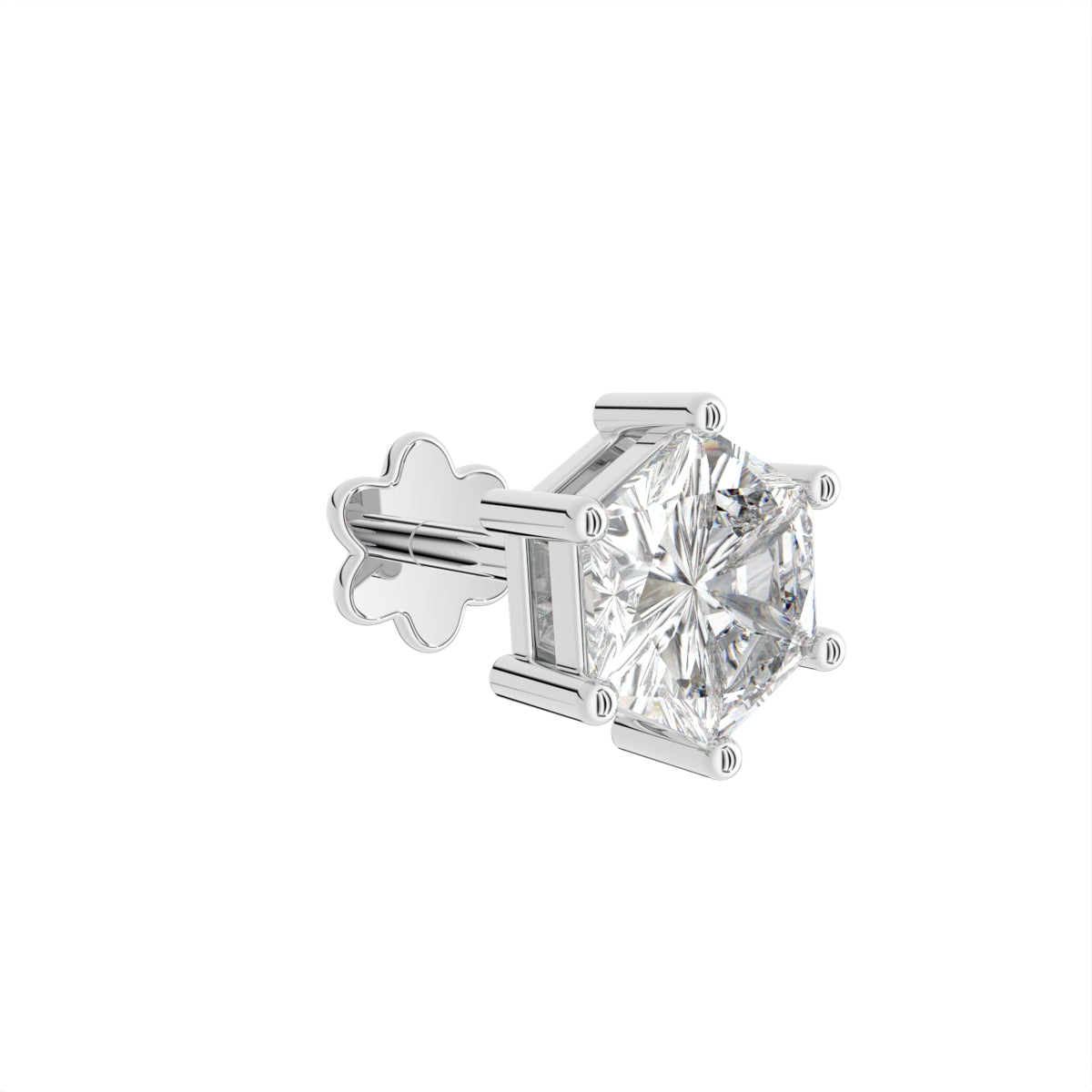 14K White Gold Princess Diamond Stud Earrings — 3D VIEW