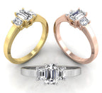 18K White Gold Trilogy Emerald Diamond Ring — 3 COLOR