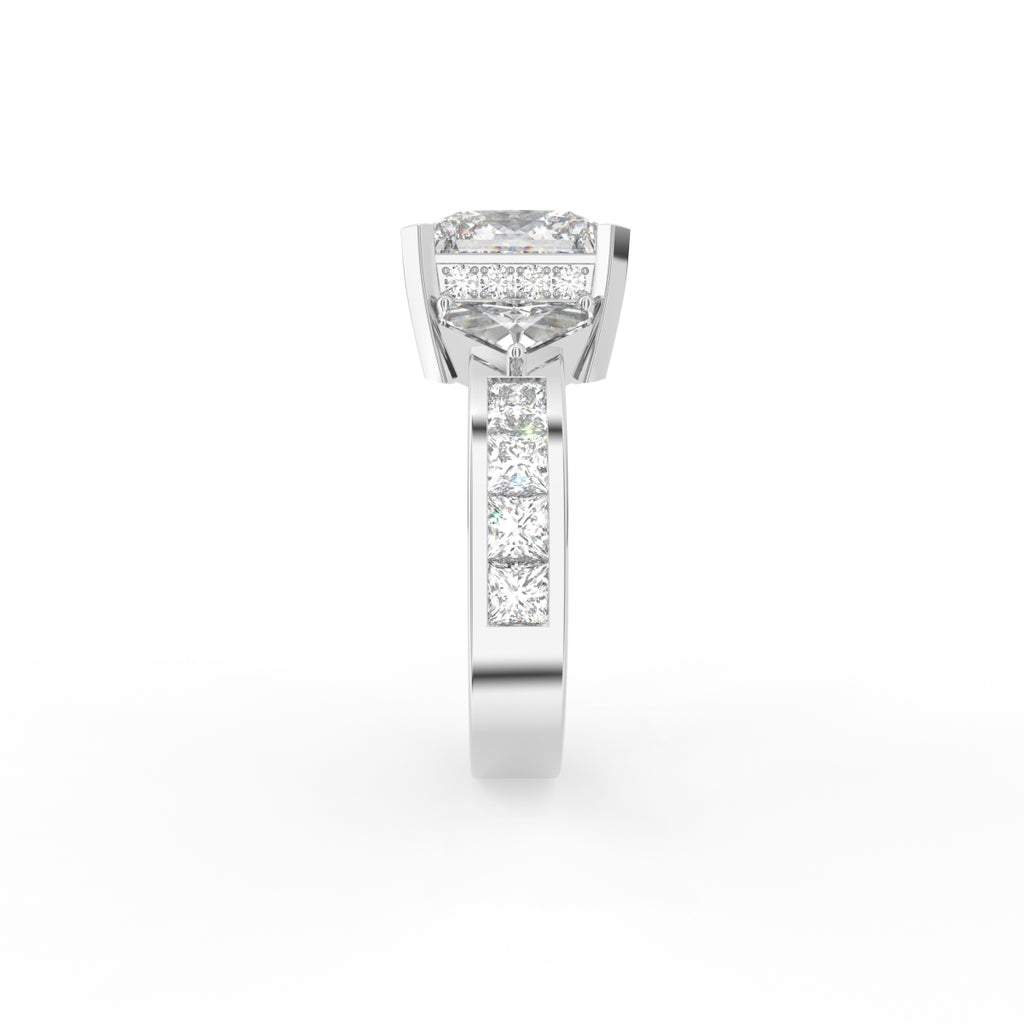 18K Trilogy Princess Cut Diamond Engagement Ring — SIDE