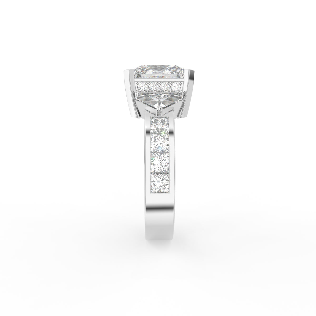 18K Trilogy Princess Cut Diamond Engagement Ring — SIDE