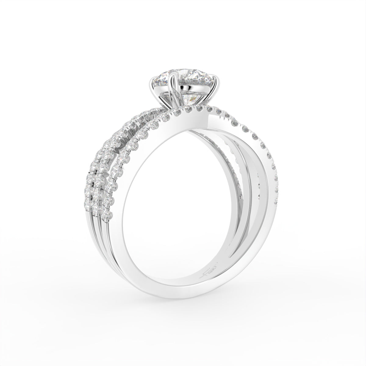 18K Shoulder Set Round Diamond Ring — 3D VIEW