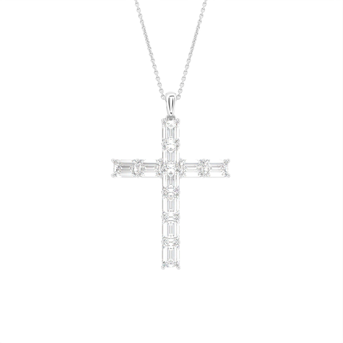 14K White Gold Cross Emerald Diamond Pendant — FRONT