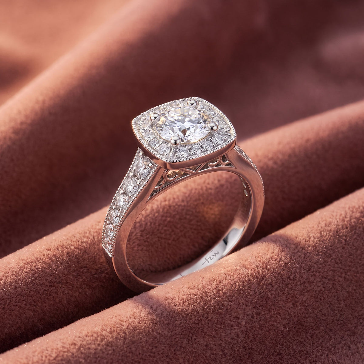 18K Halo Diamond Ring — AI cloth, in-house