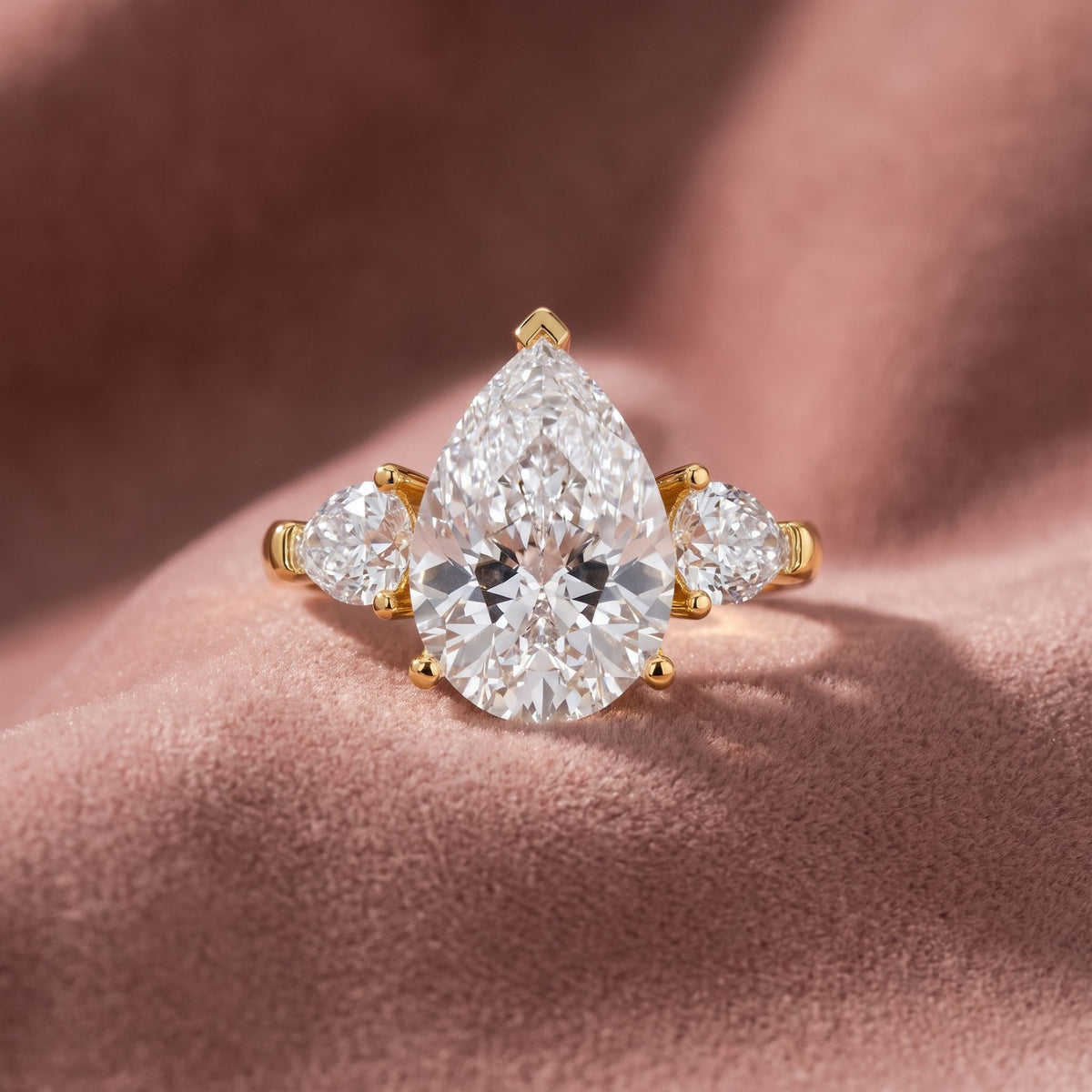 18K Trilogy Pear Diamond Engagement Ring — AI cloth, in-house