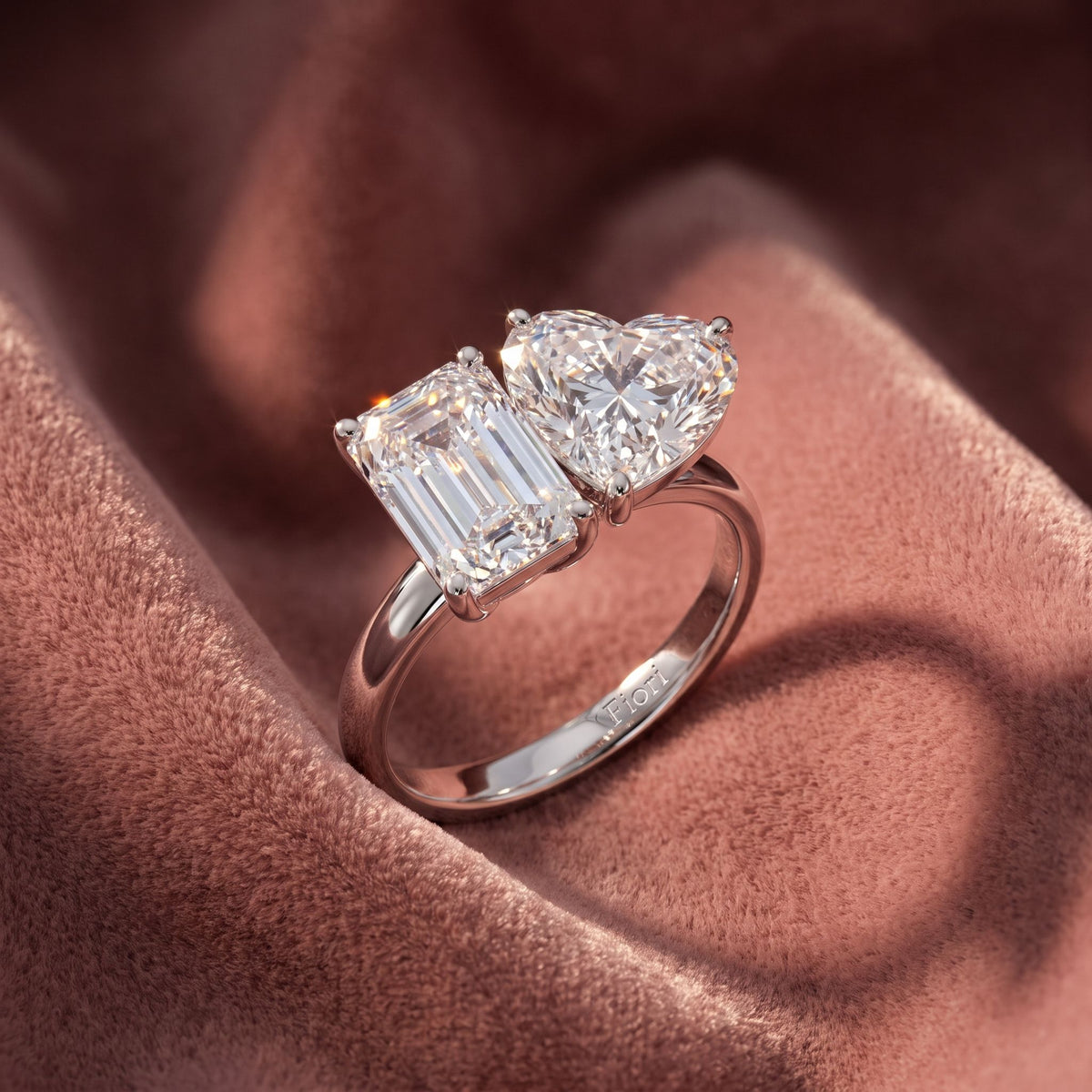 18K Emerald and Heart Diamond Engagement Ring — AI cloth, in-house