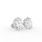 18K Oval Halo Diamond Earrings — 3D VIEW