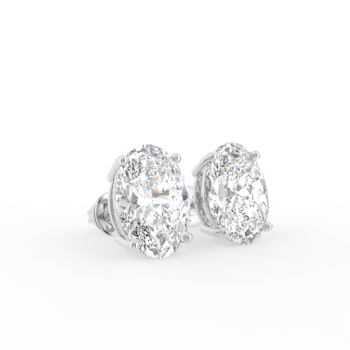 18K Oval Halo Diamond Earrings — 3D VIEW