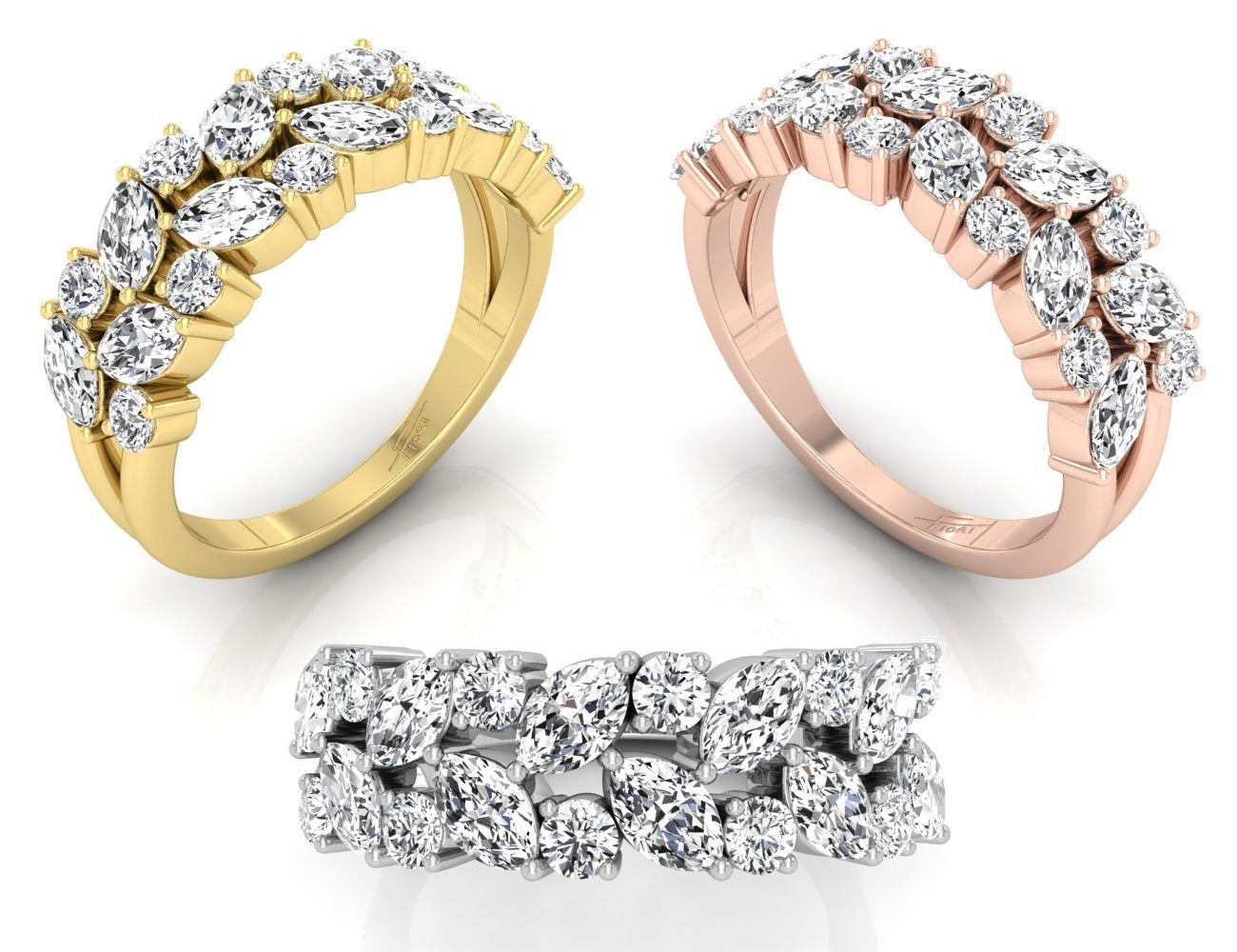 18K Half Eternity Marquise Diamond Ring — 3 COLOR