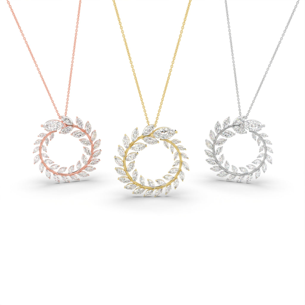 18K Leaf Diamond Pendant — 3 COLOR