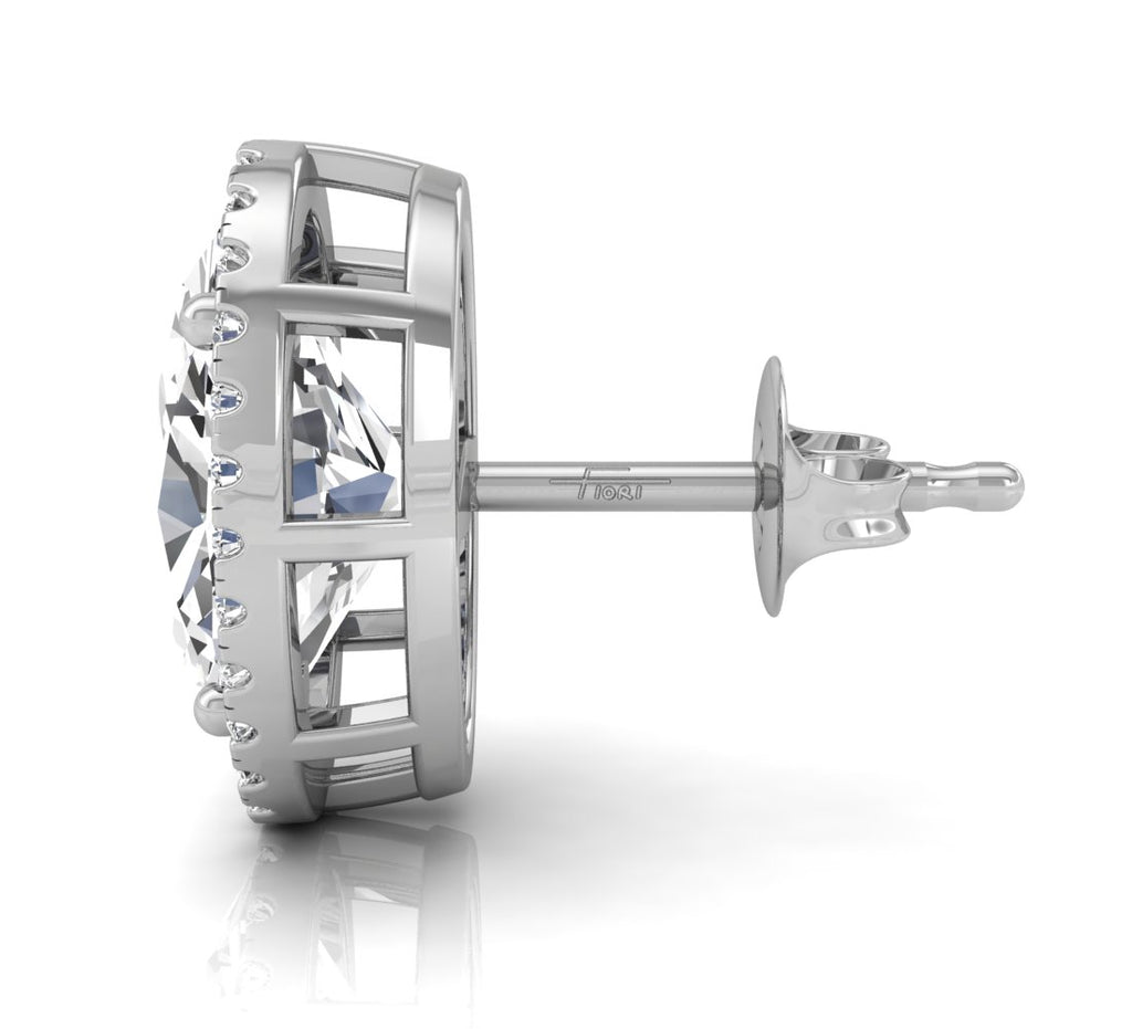 18K Oval Halo Diamond Earrings — SIDE VIEW