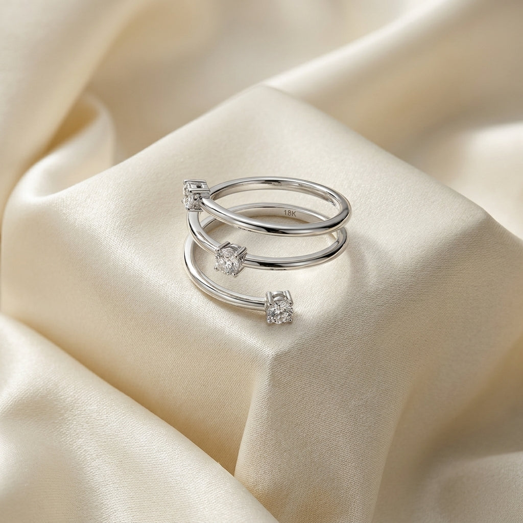 18K White Gold Bespoke Round Diamond Spiral Ring