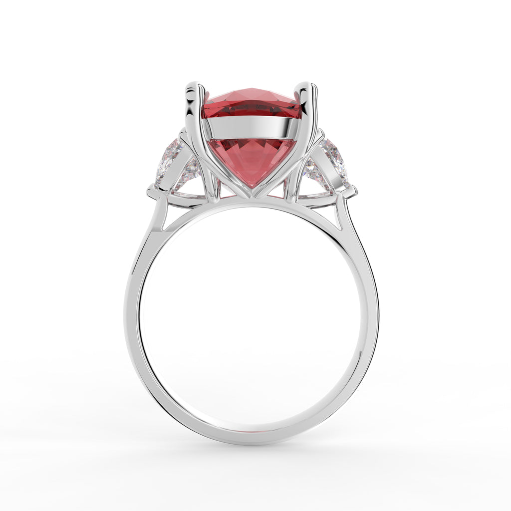 18K Red Cushion and Diamond Cocktail Ring — FRONT