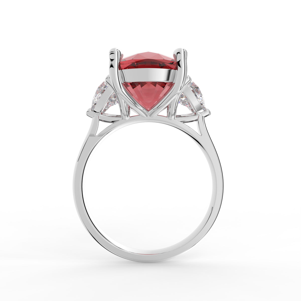 18K Red Cushion and Diamond Cocktail Ring — FRONT