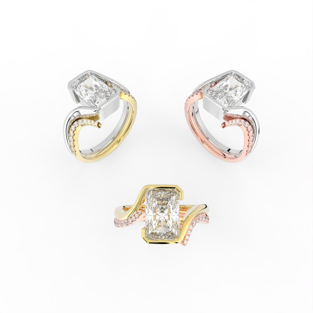 Sterling Silver Radiant Diamond Ring — 3 COLOR