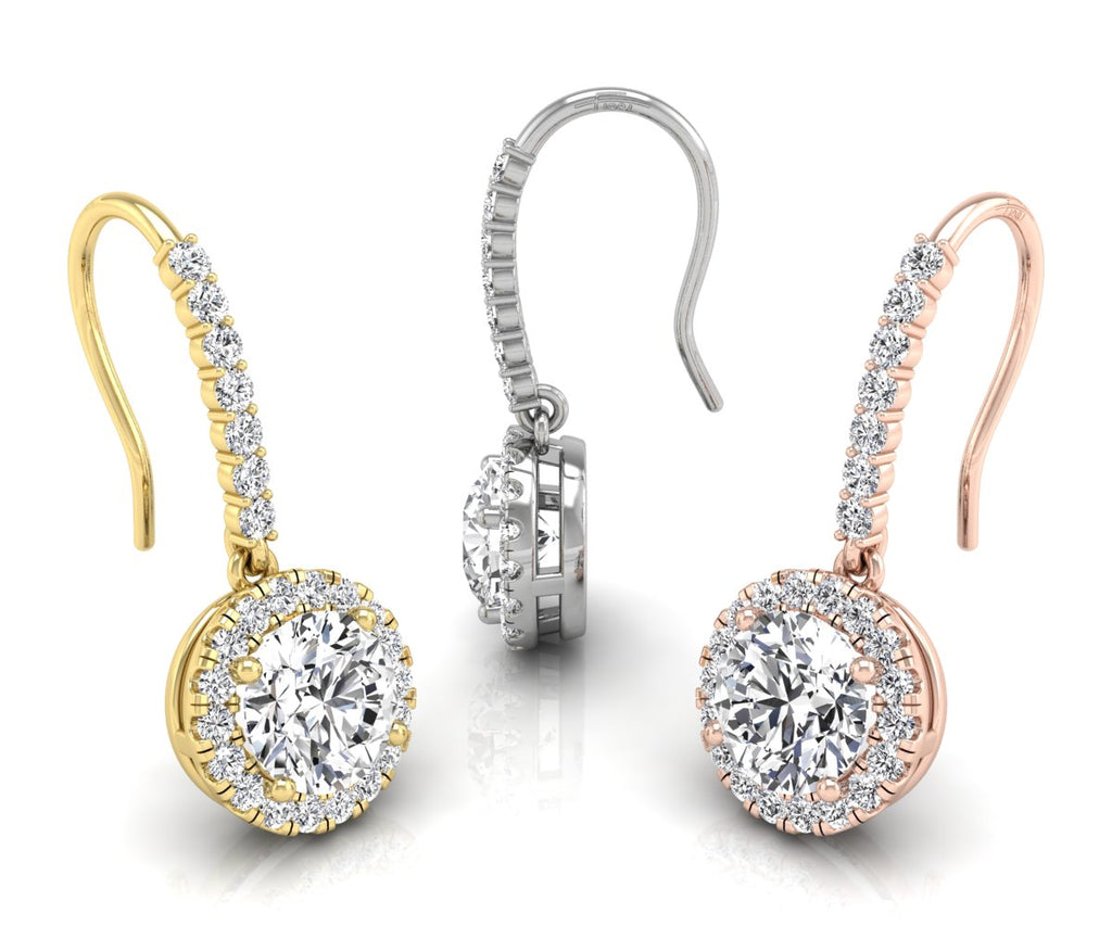 18K Round Diamond Drop Earrings — 3 COLOR
