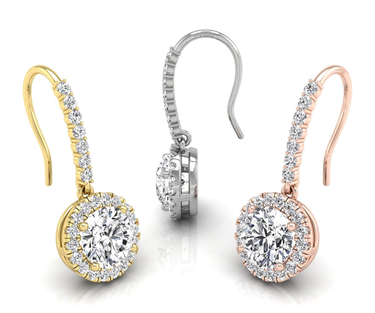 18K Round Diamond Drop Earrings — 3 COLOR