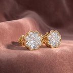 18K Floral Halo Diamond Earrings — AI cloth, in-house