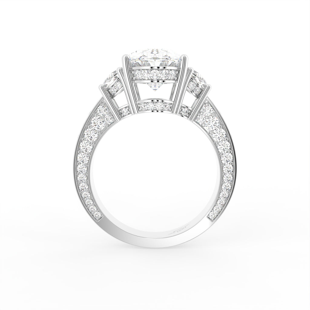 18K Shoulder Set Oval Diamond Ring — FRONT