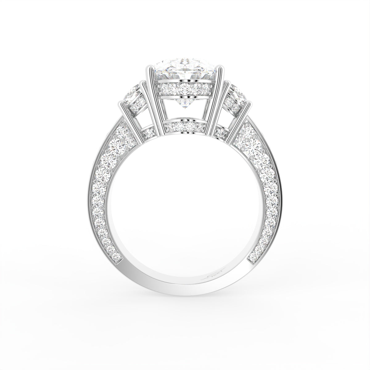 18K Shoulder Set Oval Diamond Ring — FRONT