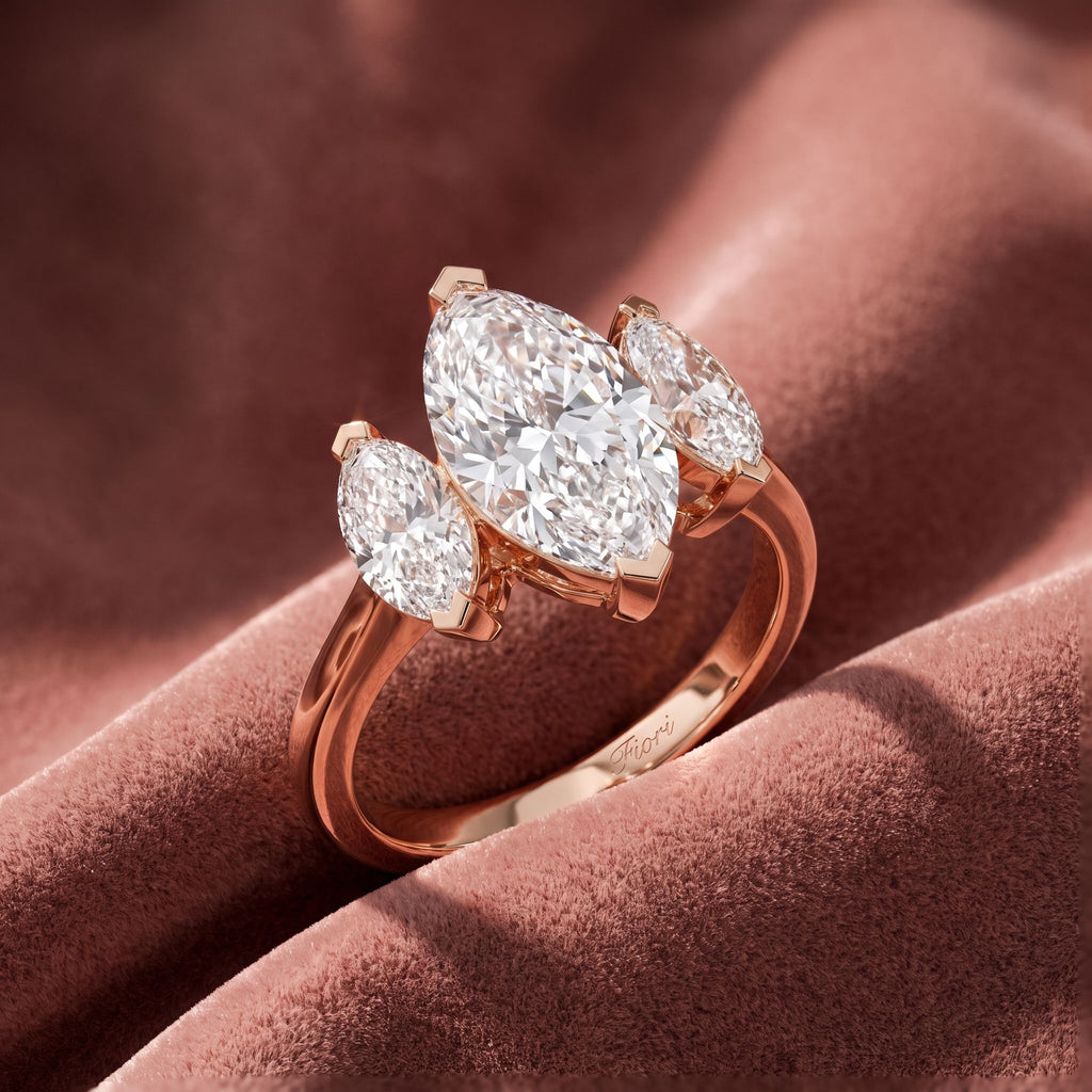 18K Trilogy Marquise Diamond Ring — AI cloth, in-house