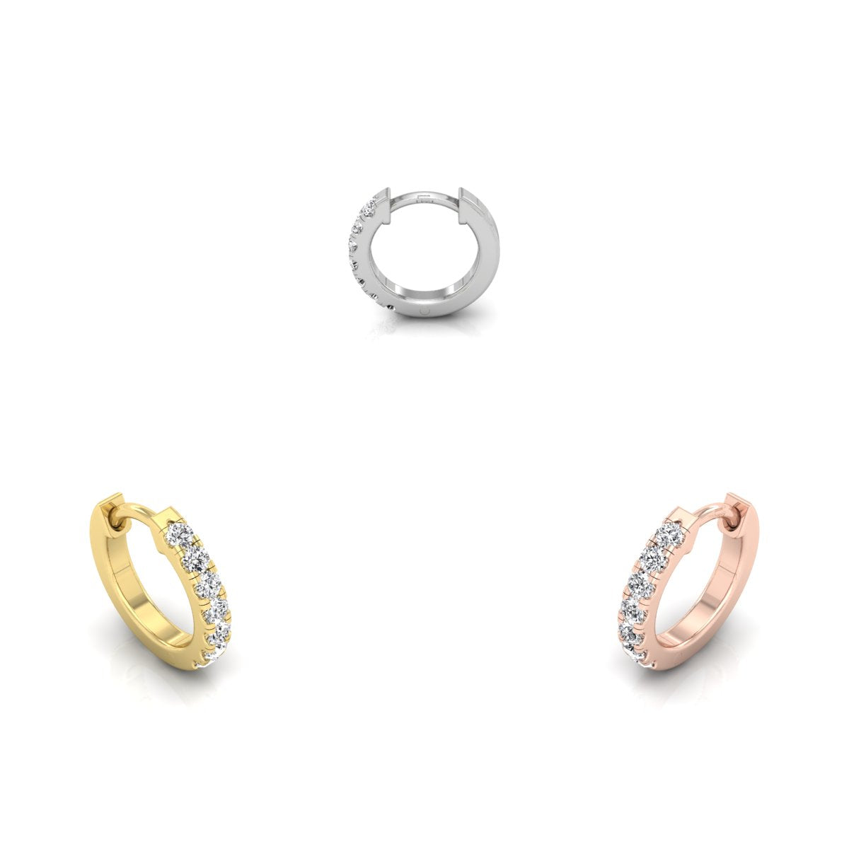 18K Diamond Piercing Hoop Earrings — 3 COLOR