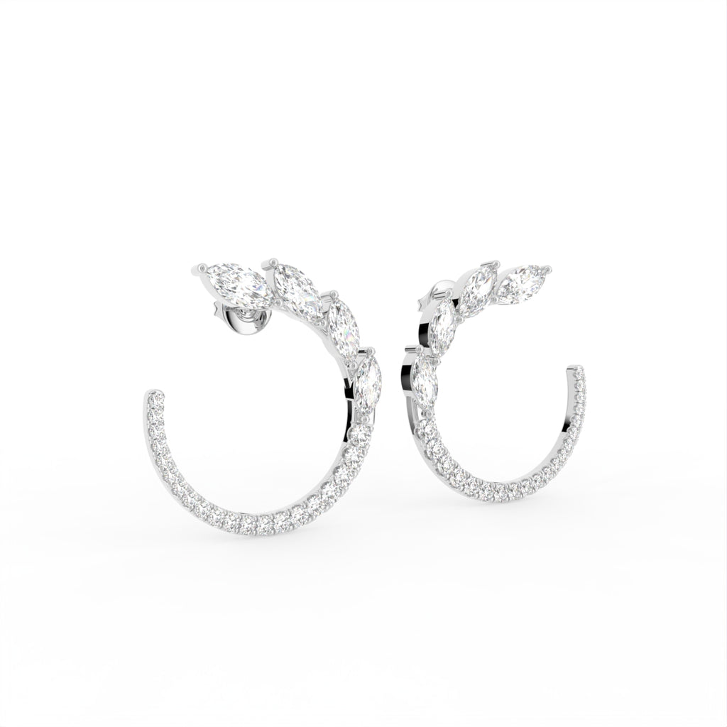 18K Mixed Cut Hoop Diamond Earrings — 3D VIEW