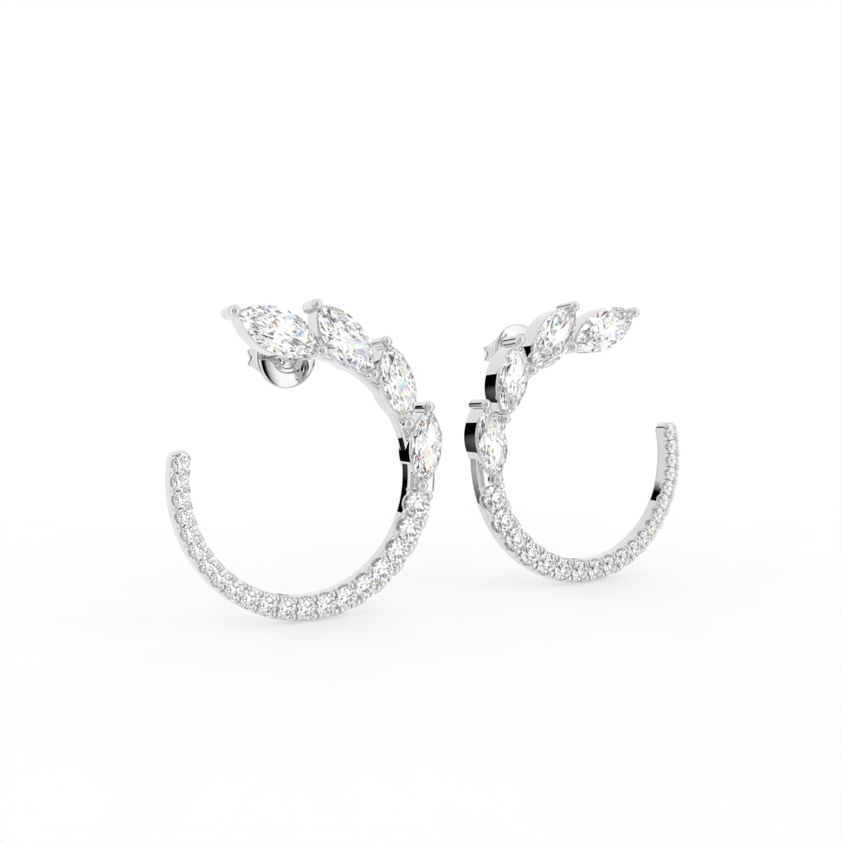 18K Mixed Cut Hoop Diamond Earrings — 3D VIEW