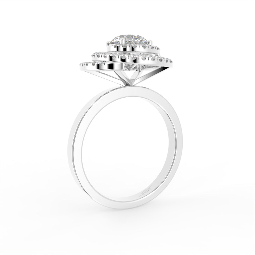 18K Halo Round Diamond Engagement Ring — 3D VIEW