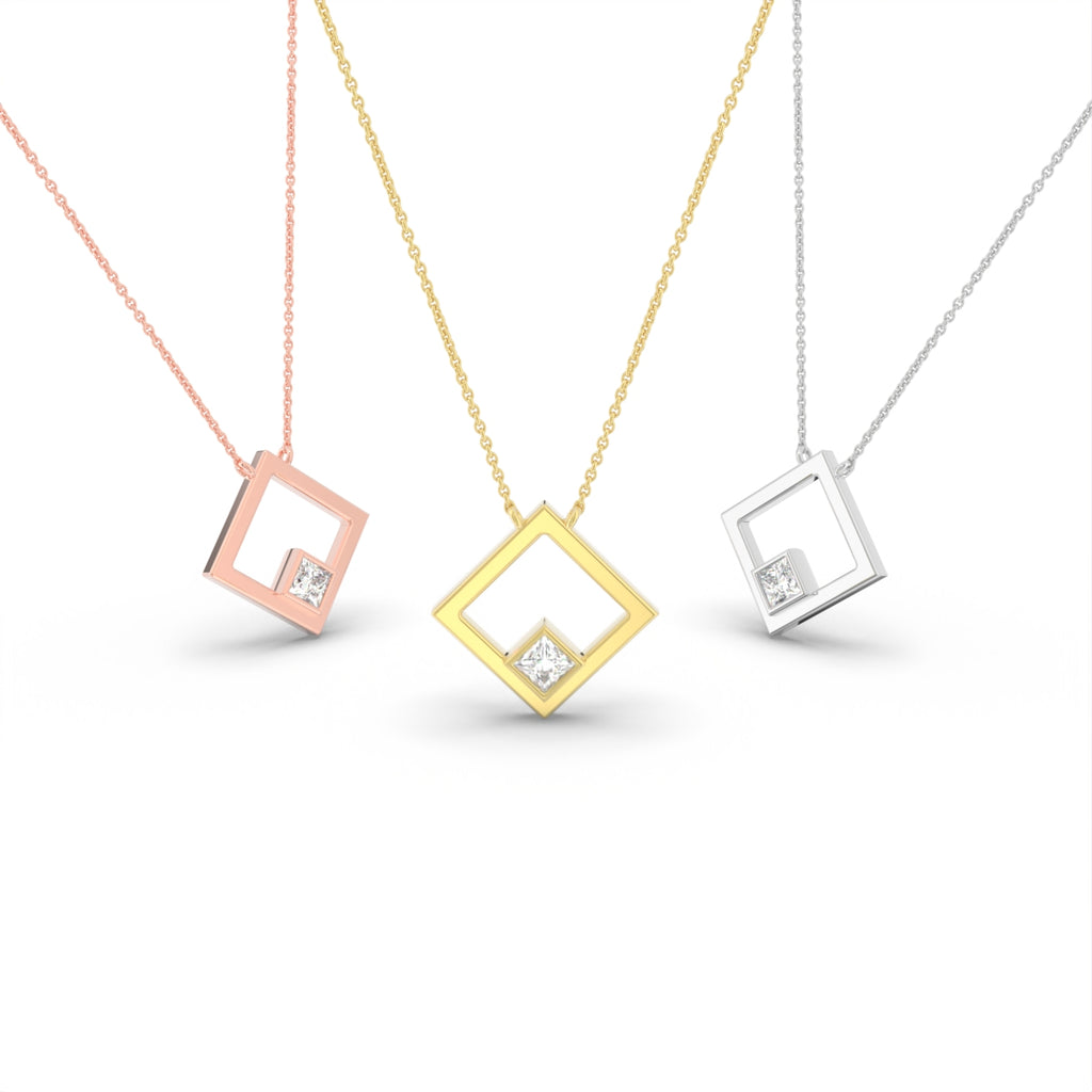 18K Princess Diamond Pendant — 3 COLOR
