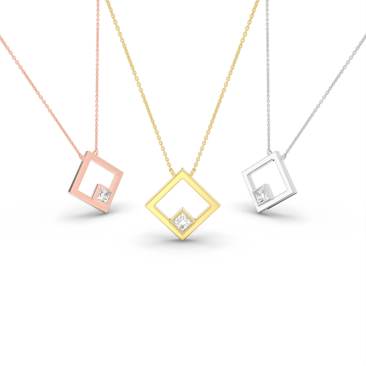 18K Princess Diamond Pendant — 3 COLOR